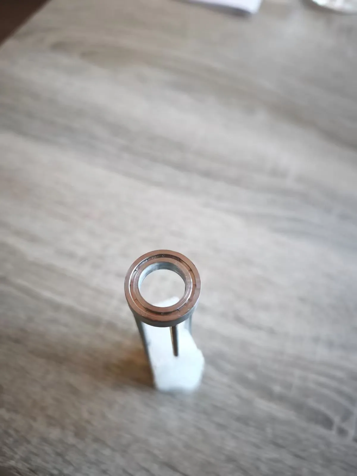 Front detail of the circular opening in the completed welded metal assembly