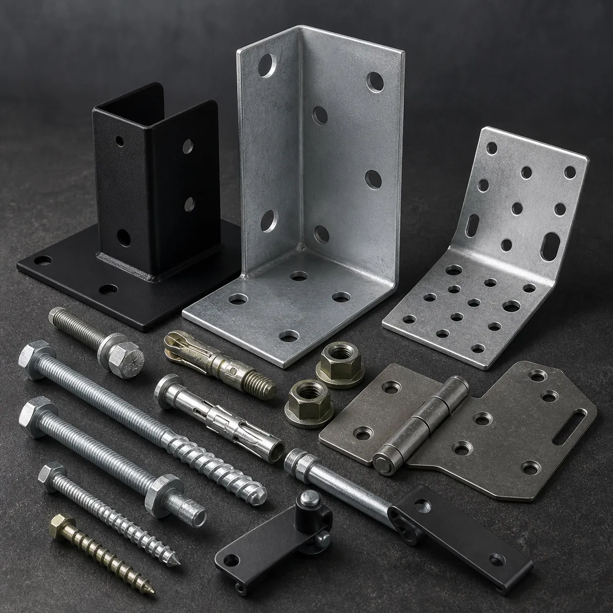 Zinc coated structural fasteners, anchors, brackets, and construction hardware