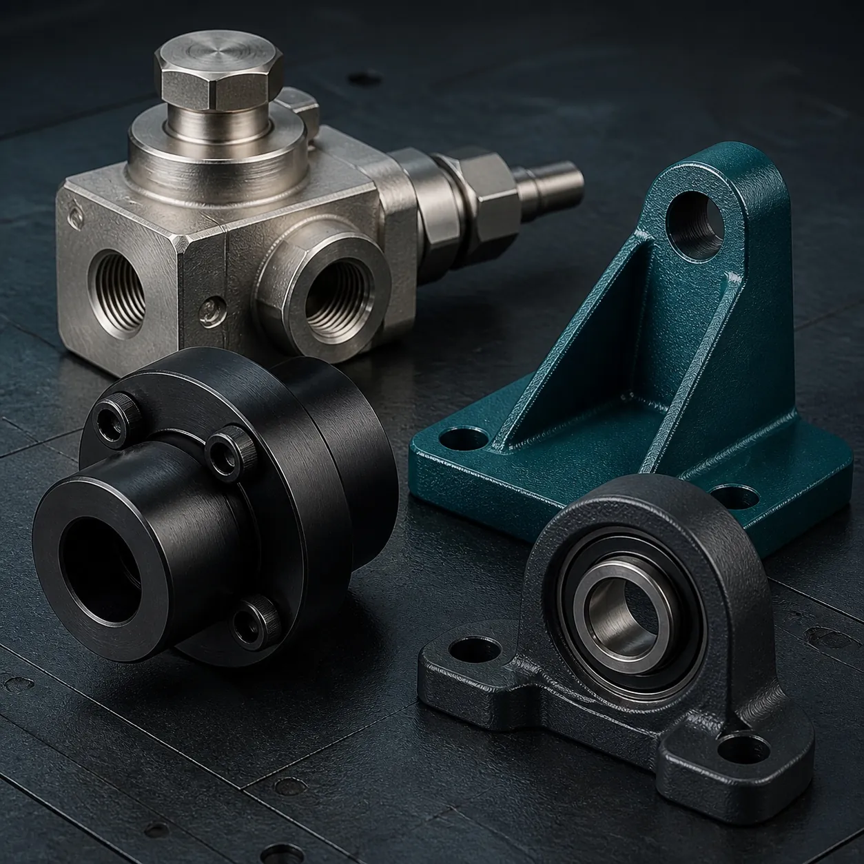 Industrial valve body, drive coupling, bracket, and bearing housing with engineered finishes