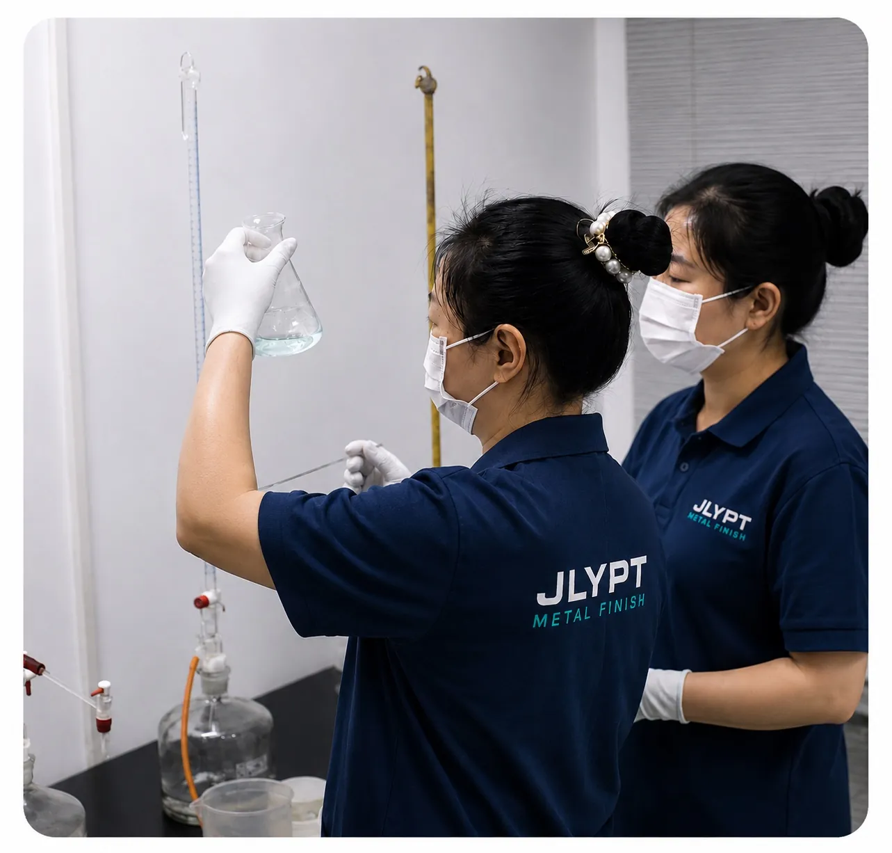 JLYPT laboratory technicians checking chemical process solution quality